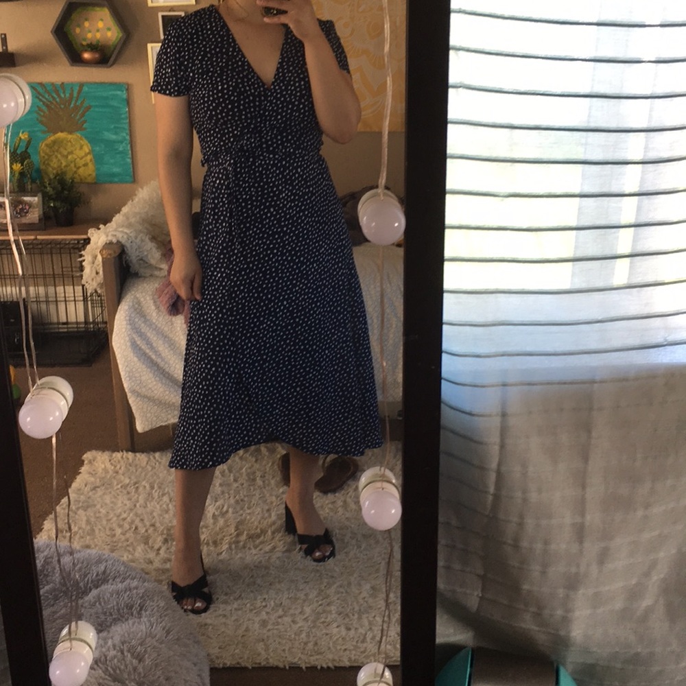 Navy blue dress with white polkadot